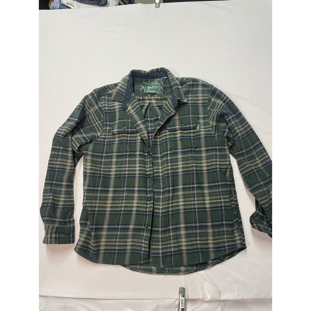 Woolrich Brawny Flannel Shirt Jacket with Pockets Mens Large Green Thick Heavy